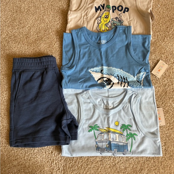 Other - New 3-Pack Boys Summer Tank Tops & Navy Shorts - Shark, Van, Pop Graphics (4T)